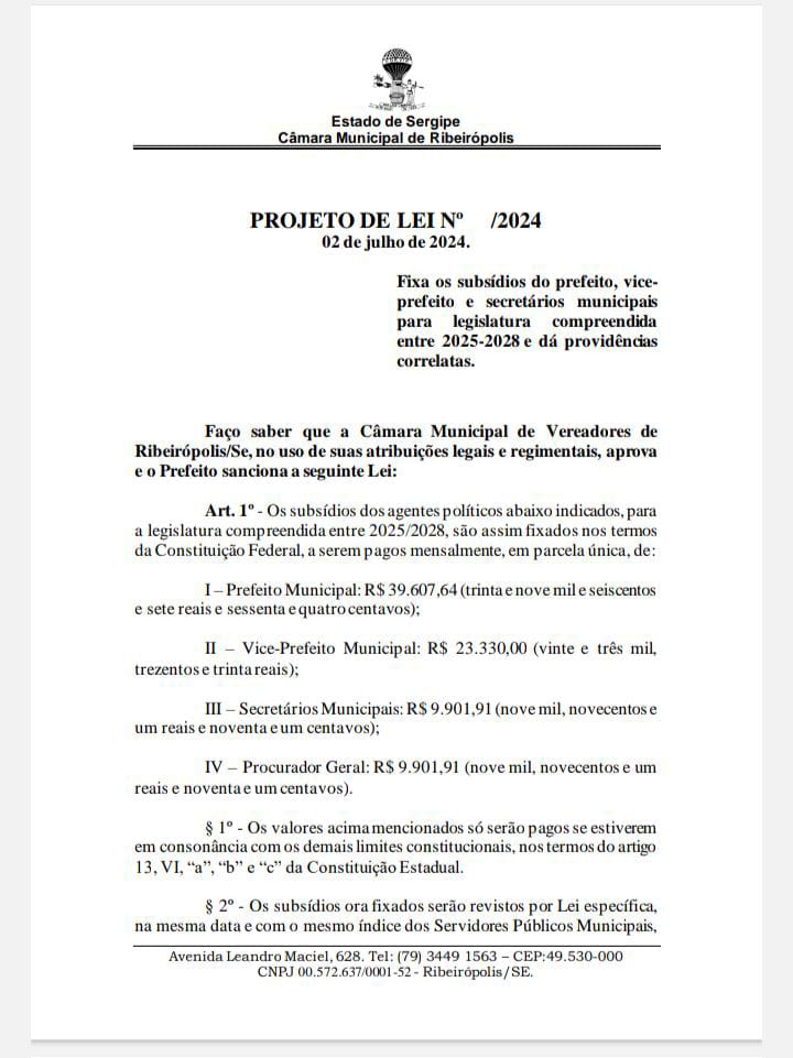 Vereadores de Ribeirópolis aprovam aumento de salários do executivo e legislativo 1 Ribeiropolis PL